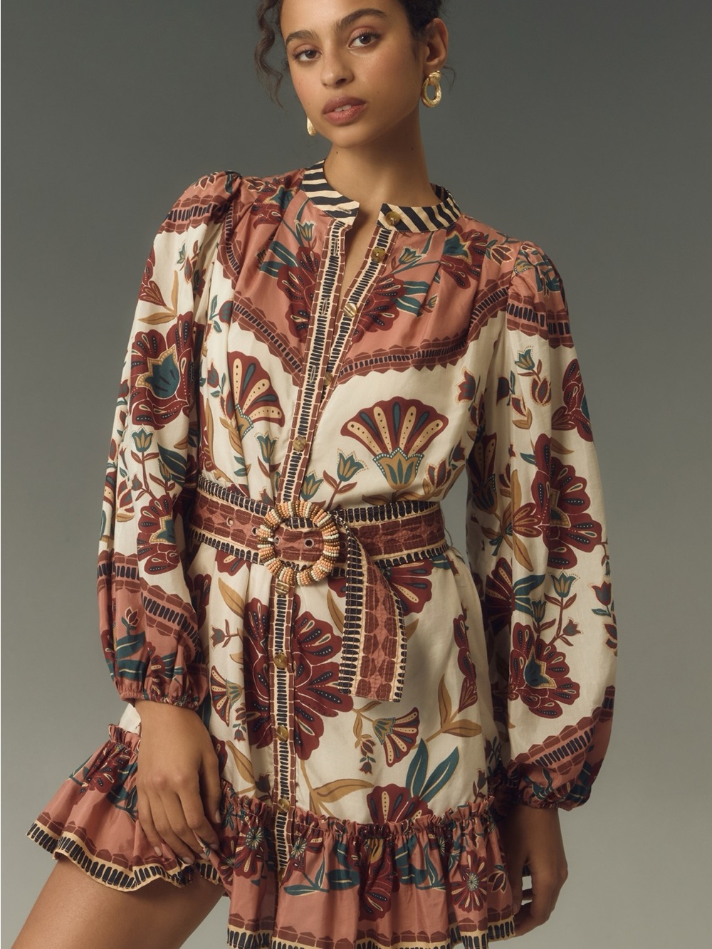 FARM Rio Riad Mini Dress in Brown Motif